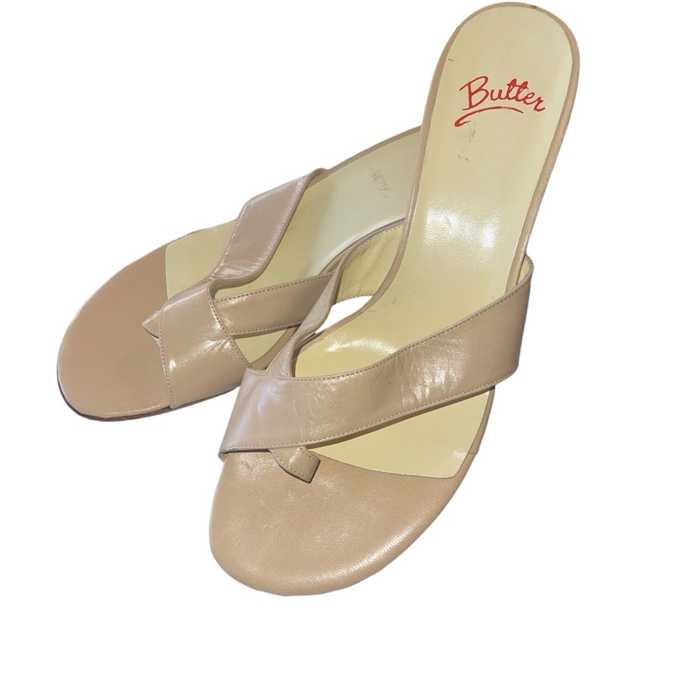 Vintage Butter Open Toe Pumps Leather Slip On Made In Italy Size 9 Tan “Read”